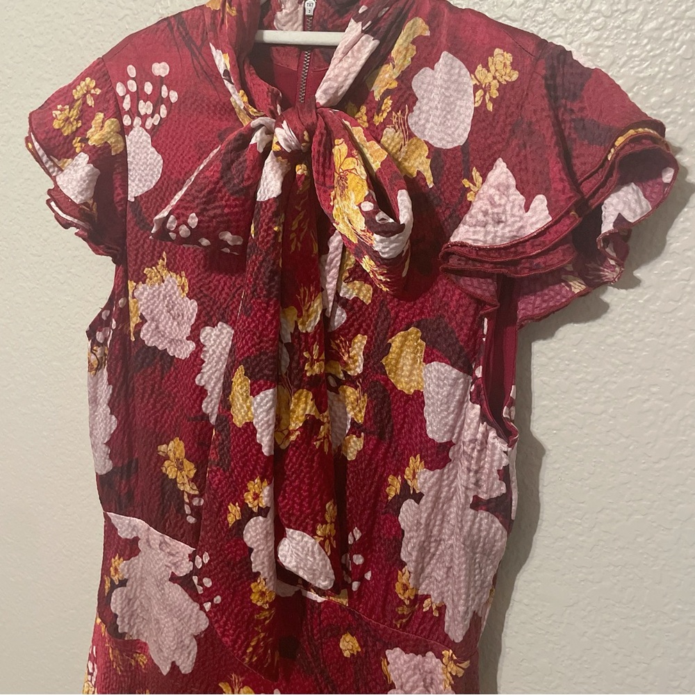Alice + Olivia Burgundy Floral Mini Dress with White & Mustard Accents - Picture 4 of 8